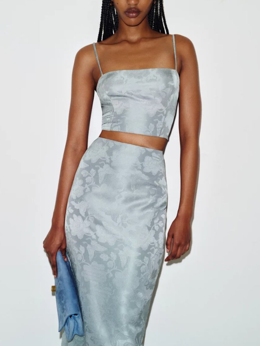 Reformation Nima Two Piece Sz4 Cornflower Blue Jacquard